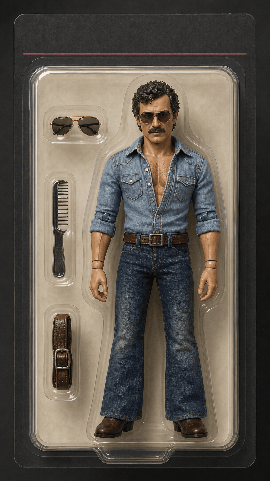 Burt Reynolds come bambola editoriale del repertorio macho